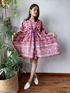 Vestido de caftán corto étnico bohemio hecho a medida-Corbata de cintura ajustable para una comodidad elegante adecuada para clientes de boutique y revendedores - Product Image 2