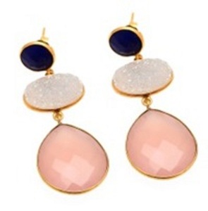 Pendientes de cuarzo con forma de pera y óvalo, piedra preciosa de Cuarzo Rosa, calcedonia, blanco, zafiro, Plata de Ley 925 - Product Image 1