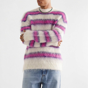 Pull en mohair pour homme avec poignets côtelés et design en tricot doux pour l'hiver Pull en mohair classique pour homme - Product Image 4