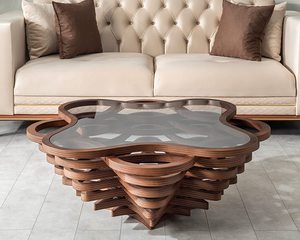 Decorative Design Wooden Flower Shape Coffee <b>Table</b> for Living Room <b>Table</b> Marble Top Center Coffee <b>Table</b> Indian Wooden Arts - Product Image 3