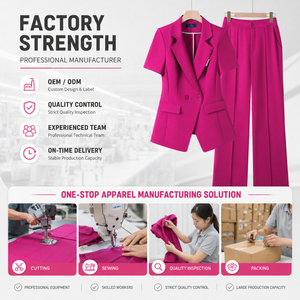 Elegante Completo Donna con Blazer a Maniche Corte e Pantaloni a Gamba Larga, Set Professionale da Ufficio Estivo - Product Image 6