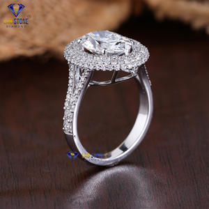 Anillo de oro blanco con diamantes de corte ovalado y redondo TDW 3,17 de Lab-Stone/ Bright Shining Diamond Ring/color de la EF-VS - Product Image 6