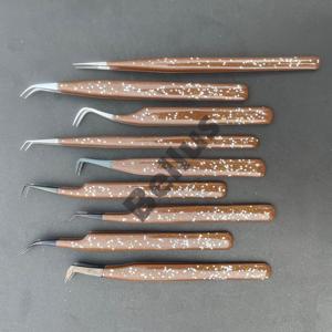 Juego de pinzas profesionales para extensión de pestañas, puntas diferentes de acero inoxidable para extensiones de pestañas, herramientas de belleza - Product Image 1