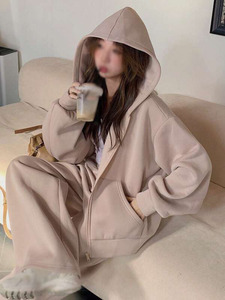 Women's 100% Cotton Fleece Zip Hoodie Printed Embroidery Loose Fit Winter Streetwear Casual Blank Custom Wholesale - Product Image 4