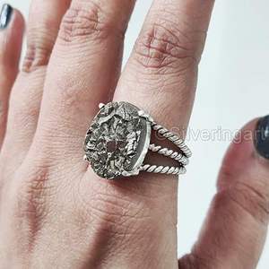 Anillo de Mujer con Piedra Preciosa de Pirita Natural, 3 Bandas Trenzadas, Pirita de Dinero, Regalo de Navidad, Joyería Hecha a Mano, Anillo de Plata de Ley 925 - Product Image 3