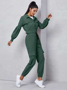 Conjunto Deportivo de Dos Piezas para Mujer, Invierno, Algodón Sólido, Chaqueta con Cremallera y Pantalones, Ropa de Gimnasio, Personalizable OEM - Product Image 5