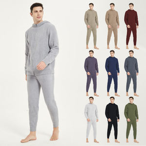 Pijama de algodón de talla grande para hombre de calidad al por mayor, ropa de dormir de salón de punto suave, Conjunto de pijama transpirable con cuello de botón de bambú para hombre - Product Image 1