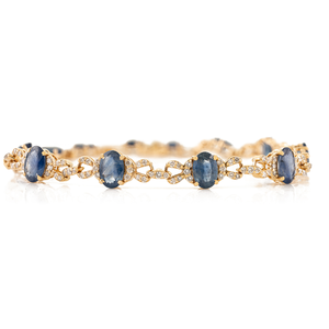 Bracelet empilable unisexe en or jaune pur 14 carats avec saphir bleu et diamant 100 % naturels, nouvelle collection de pierres précieuses personnalisées - Product Image 1