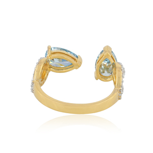 14K Solid Gold 2.07 Carat Blue Lab Grown Diamond Pear Open Bypass <b>Ring</b> Luxury <b>Adjustable</b> Trendy IGI Certified Fine Jewelry for - Product Image 4
