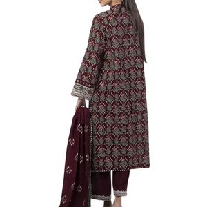 Ensemble de trois pièces pour femmes, shalwar kameez en tissu imprimé numérique, collection d'été pour femmes, tenue ethnique avec dupatta en mousseline et pantalon - Product Image 2