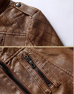 Latest Arrival Coated Stand Collar Men's Vintage Hooded Varsity Leather Jacket Zipper Closure Slim Fit Waterproof Breathable - Product Image 4