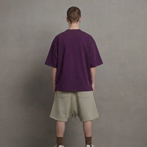 Men's Purple Cotton <b>T</b>-<b>Shirt</b> With Orange Logo Front Print Casual Summer Crew Neck Oversized Fit Short Sleeve Top - Product Image 6