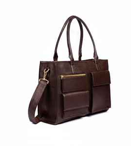 Sac à main pour ordinateur portable en cuir marron, sac à main professionnel pour femmes, 7 pouces, sac à bandoulière de bureau, sangle de bagage, deux fermetures éclair - Product Image 4