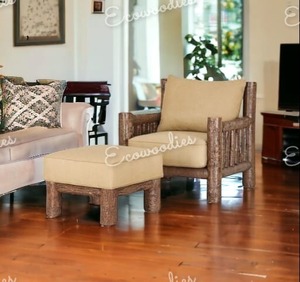 Cómoda silla de jardín de bambú de lujo con taburete de reposapiés otomano para ocio al aire libre o muebles de restaurante y Hotel - Product Image 1