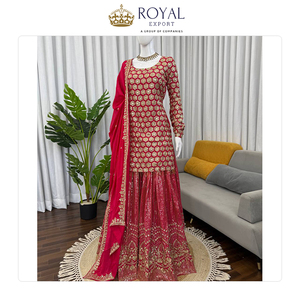 Meilleure collection de vêtements de style indien pour les fêtes, collection de designers de vêtements en faux georgette avec broderie de sequins, costume Sharara - Product Image 2