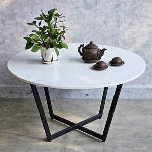 Modern 80x80x45cm Round Living Room <b>Table</b> Durable Stone Top and Iron Legs Convertible Design-<b>Coffee</b> <b>Table</b> with Style - Product Image 2