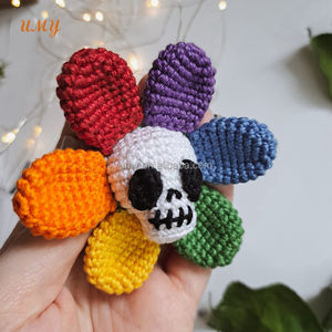 Fleurs jour des morts crâne mexique Logo personnalisé arc-en-ciel porte-clés Calaveras Crochet Halloween Amigurumi porte-clés peluche Goth jouets - Product Image 4