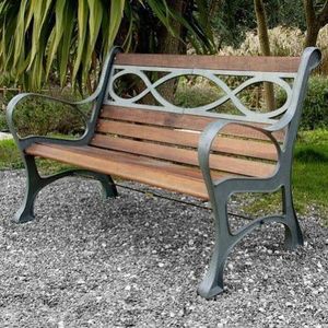Banc de jardin en fonte résistant aux intempéries, détails de dossier ornés, idéal pour les sièges d'extérieur classiques - Product Image 5