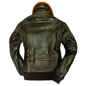 Men Shearling Aviator Pilot Bomber <b>Fur</b> Leather Jacket Long Sleeve Bomber Jacket - Product Image 5