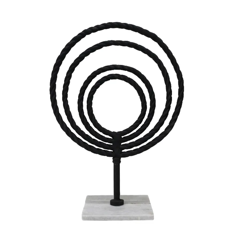 Scultura circolare decorativa in alluminio e marmo dead matte black stoviglie verniciate a polvere decorazione per la casa e la vita