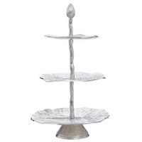 Support à gâteau décoratif en métal haut de gamme avec gravures florales de style baroque et base solide et durable pour servir des gâteaux de boulangerie de luxe