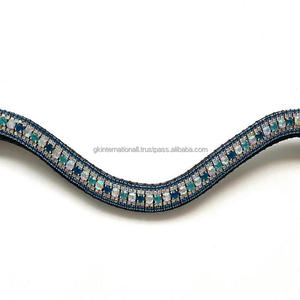 Diadema para Caballo de Cuero Negro DD Premium Hecha a Mano con Forma Ondulada y 5 Filas de Cristales Brillantes, Diseño Personalizado del Fabricante - Product Image 5