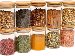 200ml Stackable <b>Glass</b> Food Spice <b>Jar</b> Set <b>with</b> Airtight Bamboo <b>Lid</b> Eco-Friendly - Product Image 1