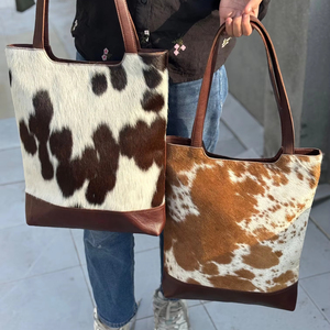 À la mode Double poignée souple véritable cuir de vachette fourrure grande taille fourre-tout sac à bandoulière sac à main Collection élégante sac à provisions pour les femmes - Product Image 1