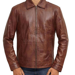 Veste en cuir d'hiver pour homme de qualité supérieure, légère, réglable, respirante, avec col montant et logo sur le devant - Product Image 3