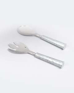 Acier inoxydable poli miroir avec poignée en laiton design Serveur à salade de haute qualité servant des aliments et mélangeant cuillère à salade et fourchette - Product Image 3