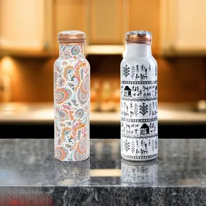 Ligero y fácil de llevar Sin recubrimiento químico Botella de cobre para beber agua Meena Imprimir Botella de cobre 1L - Product Image 3