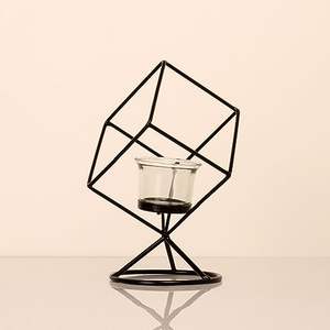 Bougie chauffe-plat géométrique en métal noir, verre rond et métal - Product Image 6