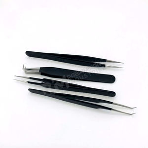 Pinzas de Precisión RMI para Extensión de Pestañas de Acero Inoxidable, Puntas Curvas y Rectas de Fábrica / Punta Plateada / Color con Recubrimiento en Polvo Negro - Product Image 6