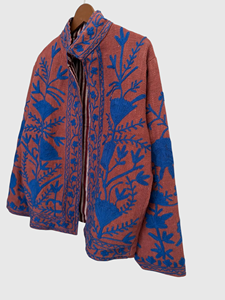 Hand Embroidered Floral Mandarin Collar Jacket Full Sleeve Plus Size Women'<b>s</b> Spring Wear Cotton Woven Prairie Chic Style - Product Image 3