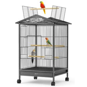 Cage à oiseaux ouverte de 30 pouces avec support à roulettes, plateau coulissant et rotation à 360° °   Roues pour perruches, calopsittes, agapornis et petits perroquets - Product Image 1