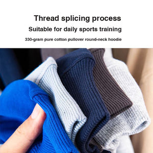 Sudadera con capucha de cuello redondo de algodón puro 330 de 100% gramos al por mayor con Jersey ajustado de cuello redondo en blanco serigrafiado y logotipo personalizado - Product Image 4