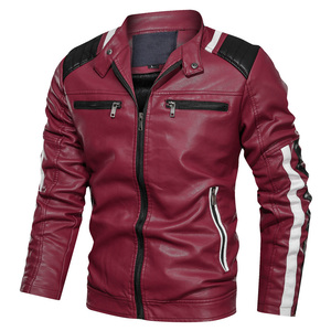 Chaqueta de Motociclista de Moda Urbana para Hombre, Cuero Genuino, Bordada, Cuello Alto, Bolsillos con Cremallera, Forro Suave, Letras en Lona - Product Image 1