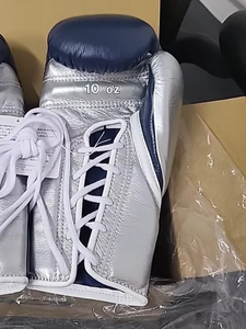 Auténticos y nuevos guantes ganadores con cordones Guantes de boxeo profesionales Azul Marino/plateado con logotipo personalizado 2017 - Product Image 5