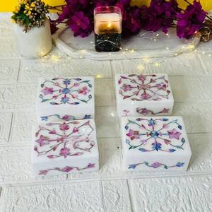 Hermoso joyero de mármol hecho a mano de buena calidad con incrustaciones en forma de rectángulo Rosa multicolor pieza de almacenamiento de exhibición fina - Product Image 1