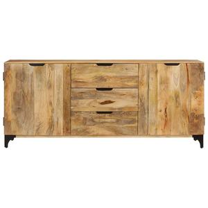 Stylish Solid Mango Wood 2-Door 3-Drawer <b>Storage</b> Center Iron Legs Natural Finish Cabinet <b>for</b> Home Living Room Farmhouse - Product Image 2