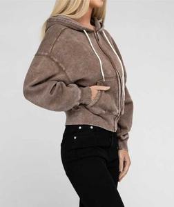 Vente en gros Streetwear Femme Sweat à capuche en coton polaire délavé à l'acide Vintage Logo personnalisé Sweat à capuche délavé pour femme - Product Image 5