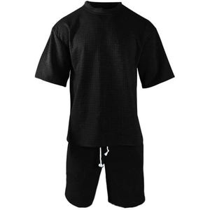 Vente en gros 2025 Nouveau costume d'été pour hommes Respirant Solide Motif T-shirt Pantalon Ensemble décontracté Vêtements à la mode - Product Image 3