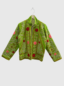 Veste en velours brodée, col mandarin, manches longues, motif floral, broderie à la main, vêtements d'automne, grande taille pour femmes - Product Image 1