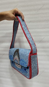 beaded shoulder bag with shark Indian fully handcrafted motif luxury handmade evening handbag designer party accessory purse bag - Product Image 5