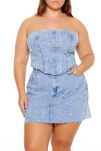 Plus Size Rhinestone Denim Tube Top 2025 Top Selling Breathable Cheap Priced Low MOQ Customized Design women's <b>shirt</b> OEM - Product Image 6