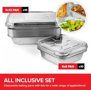ถาดฟอยล์อะลูมิเนียมแบบใช้แล้วทิ้ง ทนทาน พร้อมฝาปิด (ชุด 40 ชิ้น) - กล่องใส่อาหารแบบสี่เหลี่ยมผืนผ้า เกรดสำหรับอาหาร ขนาด 9x13 8x8 1 ปอนด์ - Product Image 5