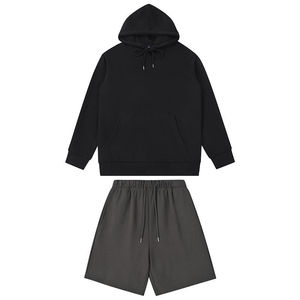 Conjuntos cortos de Sudadera con capucha informales personalizados para hombre, dos piezas, lavado con piedra ácida, bordado desgastante, 100% algodón, vestido de verano de talla grande - Product Image 3