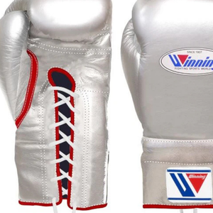 Guantes de Boxeo Winning con Cordones, Plateados y Rojos, Guantes Profesionales de Entrenamiento y Sparring, Cuero Genuino, Hechos a Mano, para Combate, 8oz 10oz 12oz - Product Image 2