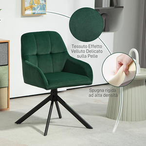 Para sillón moderno de terciopelo con asiento giratorio Reposabrazos y patas de acero Material de poliéster Verde - Product Image 6