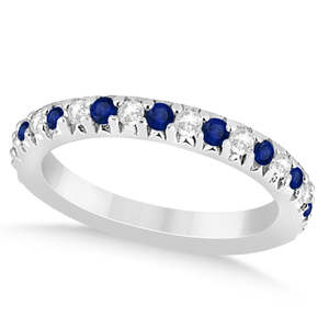 Alliance de mariage sertie de saphir bleu de 0,60 ct et de diamants, or blanc 18 carats plaqué rhodium, incrustation de platine, bijoux fins pour promesses - Product Image 1